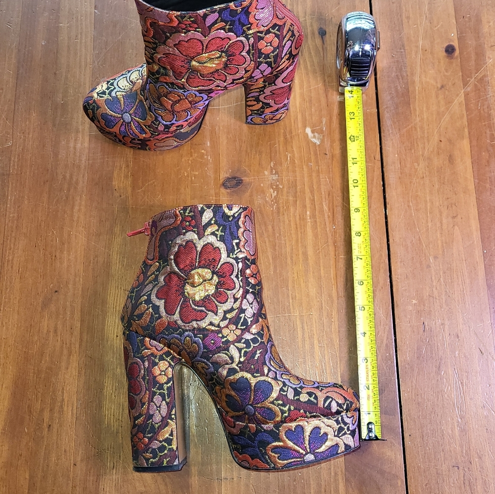 Floral Platform Metallic Brocade Ankle Boot 6.5 - Picture 9 of 11